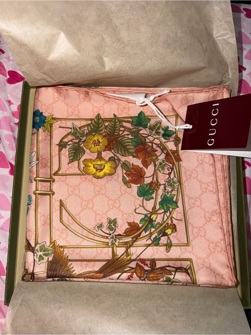 Gucci Peach-Pink Floral Silk Throw